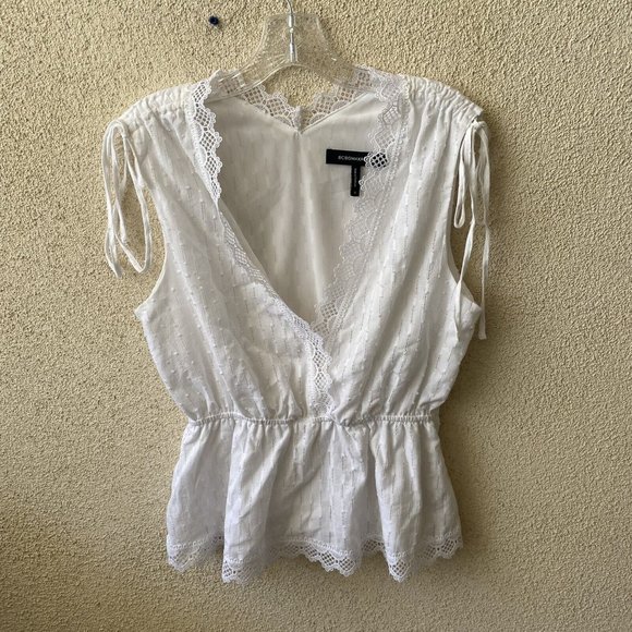 BCBG MaxAzria Womens Shirt White Cotton Eyelet Sleeveless Tank Top Size Small - Picture 2 of 14